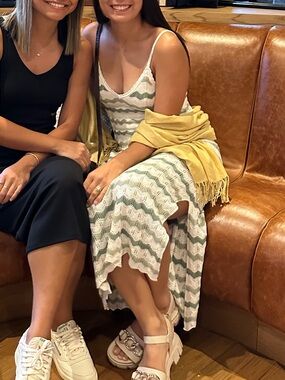 Green and White Stripe Zigzag Slip Dress